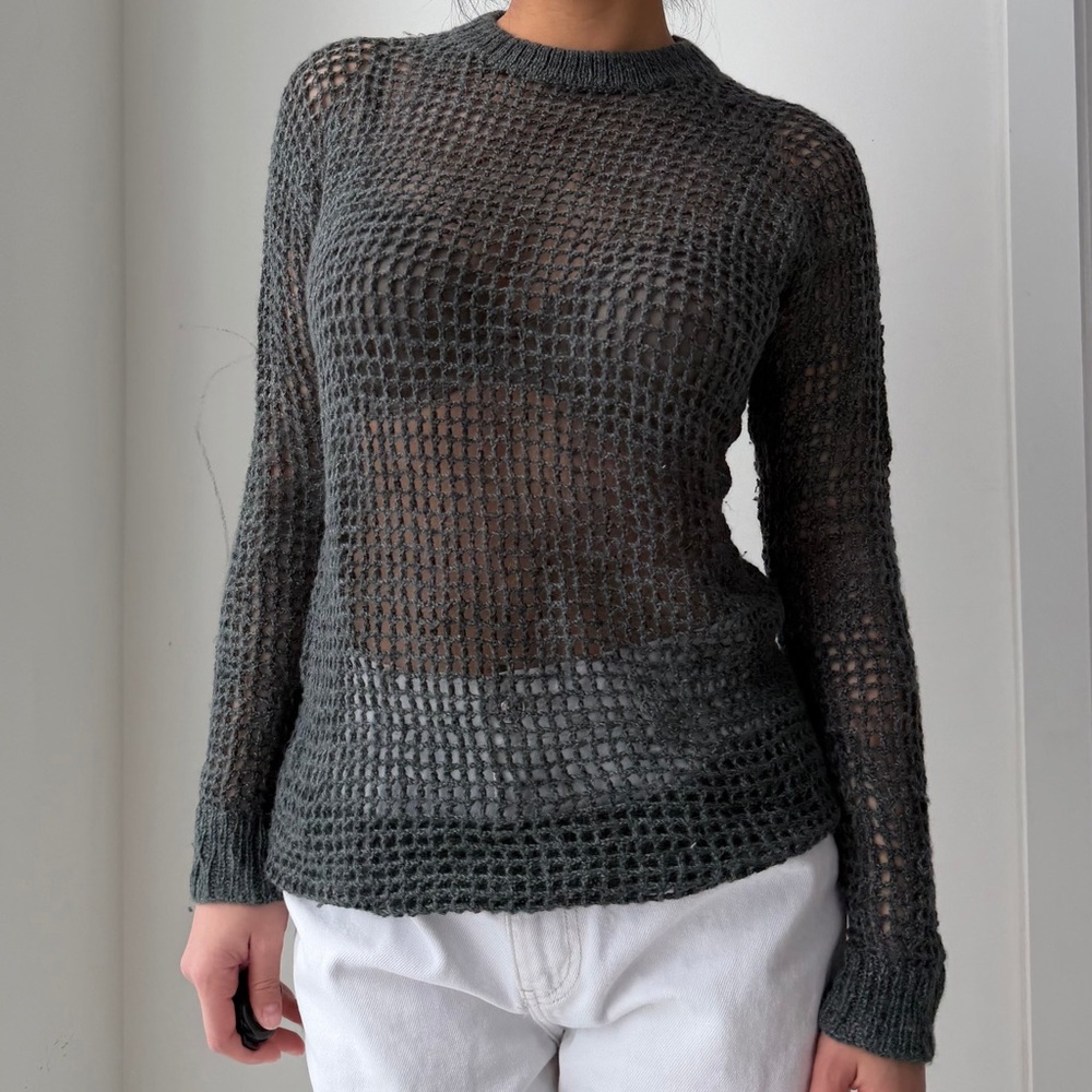 Knitbrary Baby Alpaca and Silk Open Knit Sweater - Medium
